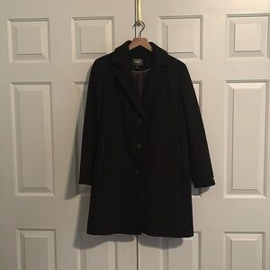 DKNY wool black pea coat. Pockets outside and inside. Worn once. Size Large.